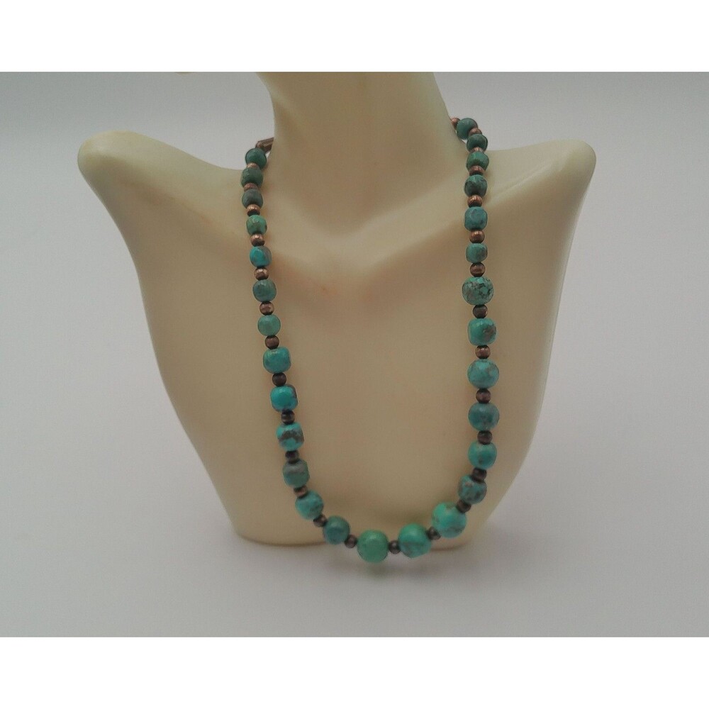 Turquoise and Silver Necklace Signed Vintage 17"